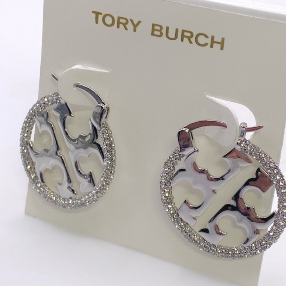 Silver double t logo hoops